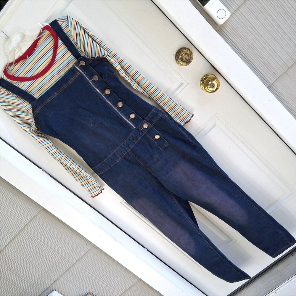 juniors jean jumpsuit 13/14 VIP Jeans blue striped top halloween costume
